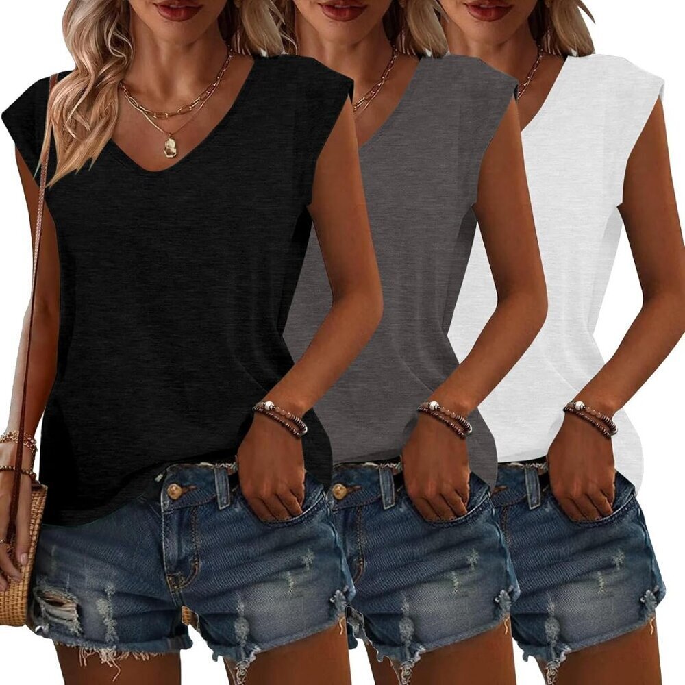 Women’s Cap Sleeve T-Shirts Soft Cotton Blend Pack Casual Summer Tops